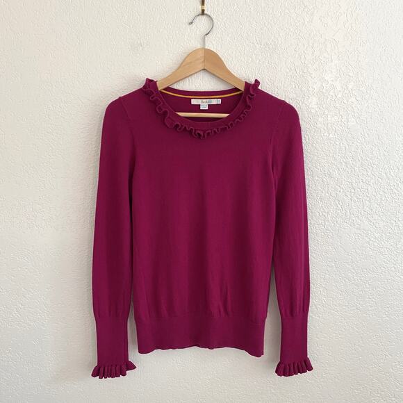 Boden Bernadette Ruffle Trim Sweater Fuchsia Wool Cotton Blend Size 6 - Picture 1 of 9